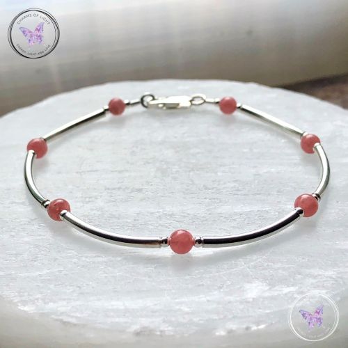 Rhodochrosite & Silver Bangle Bracelet